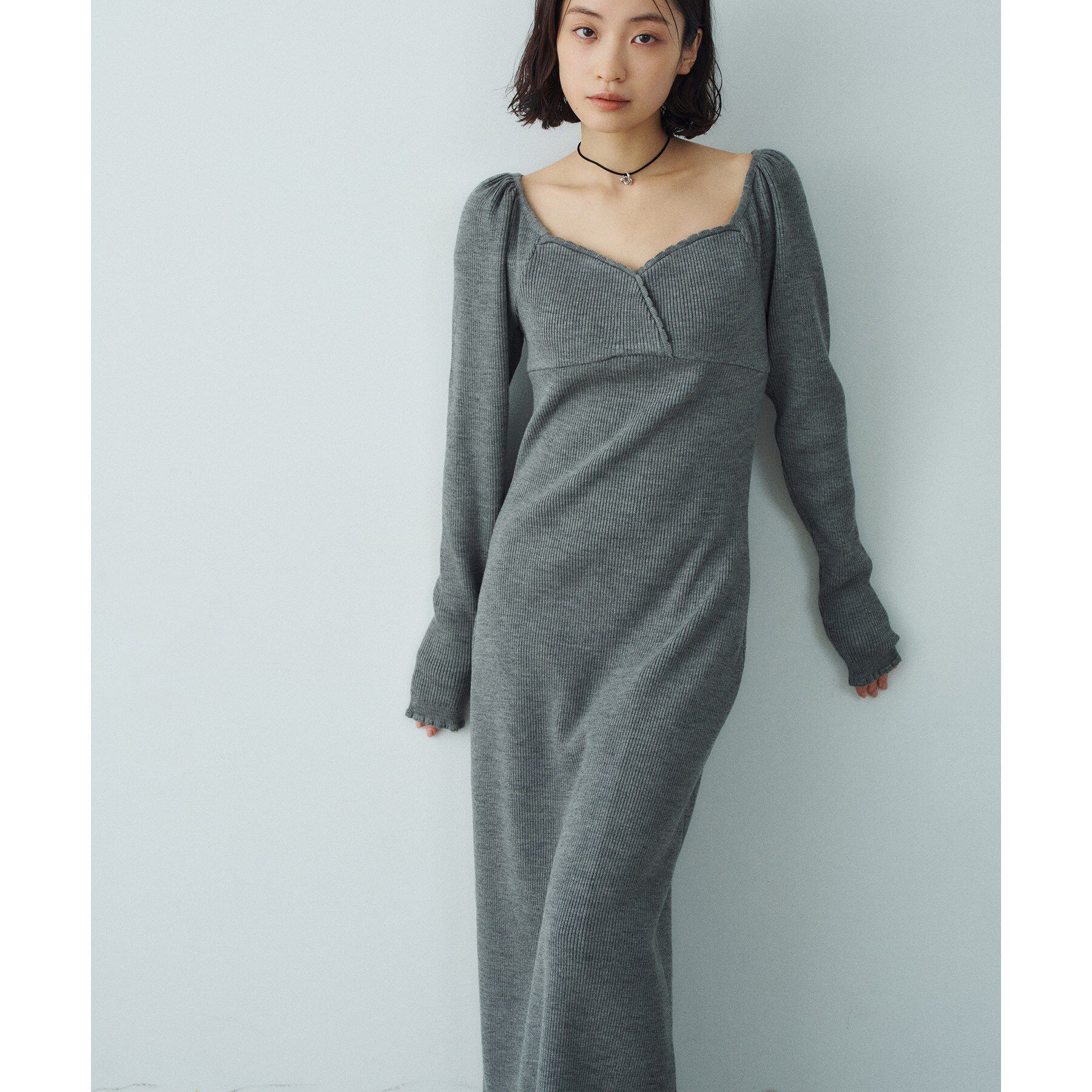 CODE A「femi rib knit dress」|ワンピース|グレー(012)