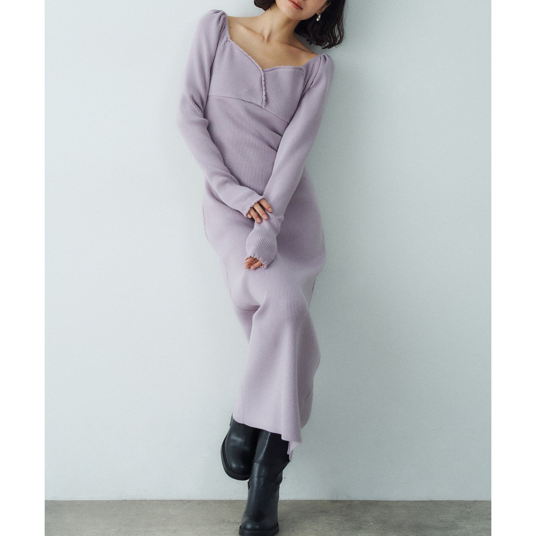 CODE A「femi rib knit dress」|ワンピース|ラベンダー(080)