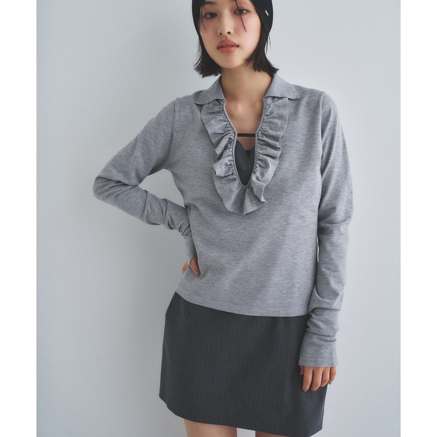 CODE A「frill knit」|ニット・セーター|グレー(012)