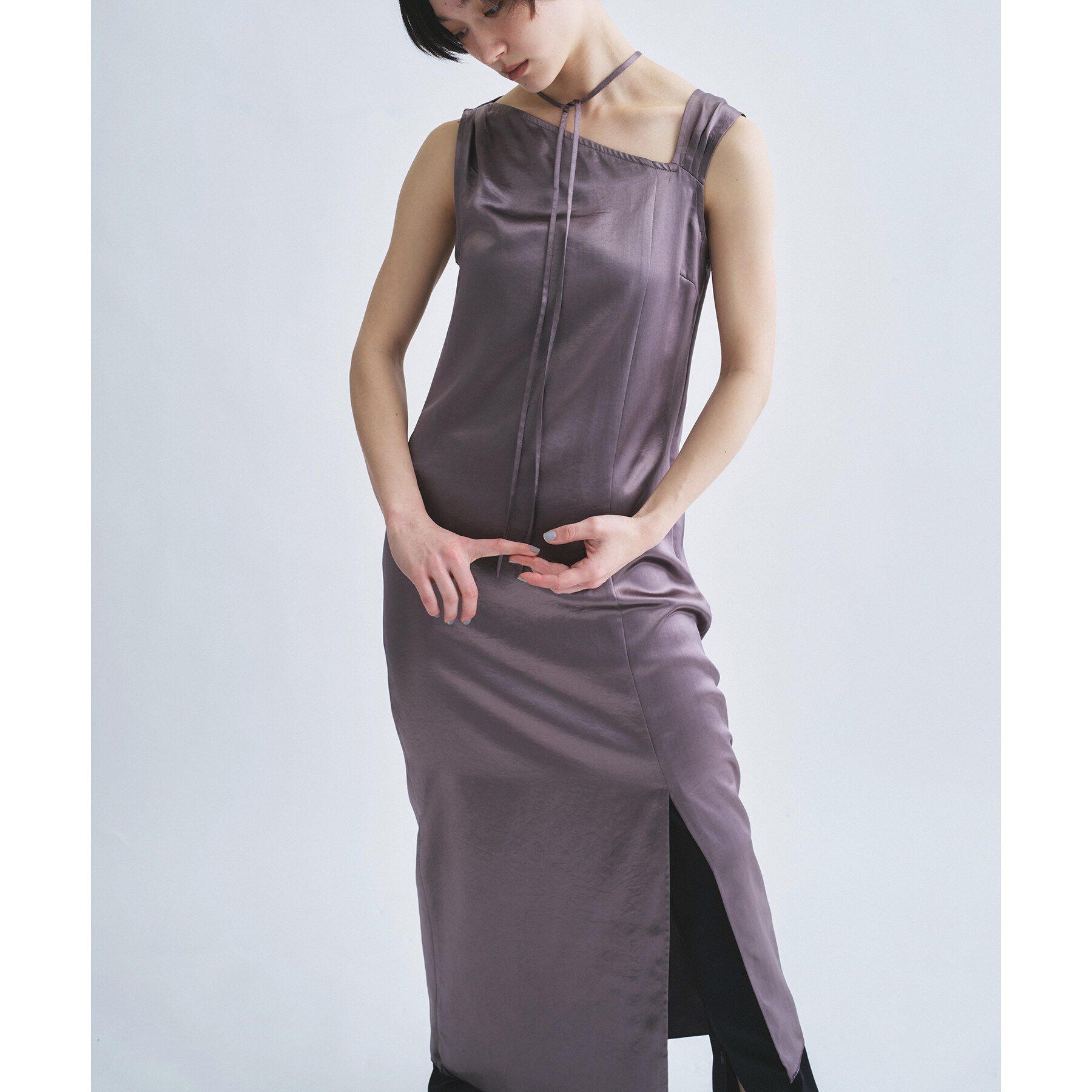 CODE A「satin neck slit dress」|ワンピース|