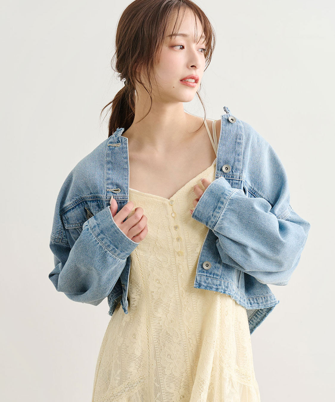 COCO DEAL「リメイク風ノーカラーGジャン」|デニムジャケット|