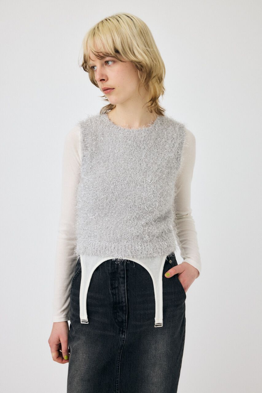 MOUSSY「SHAGGY GLITTER KNIT トップス」|ニット・セーター|