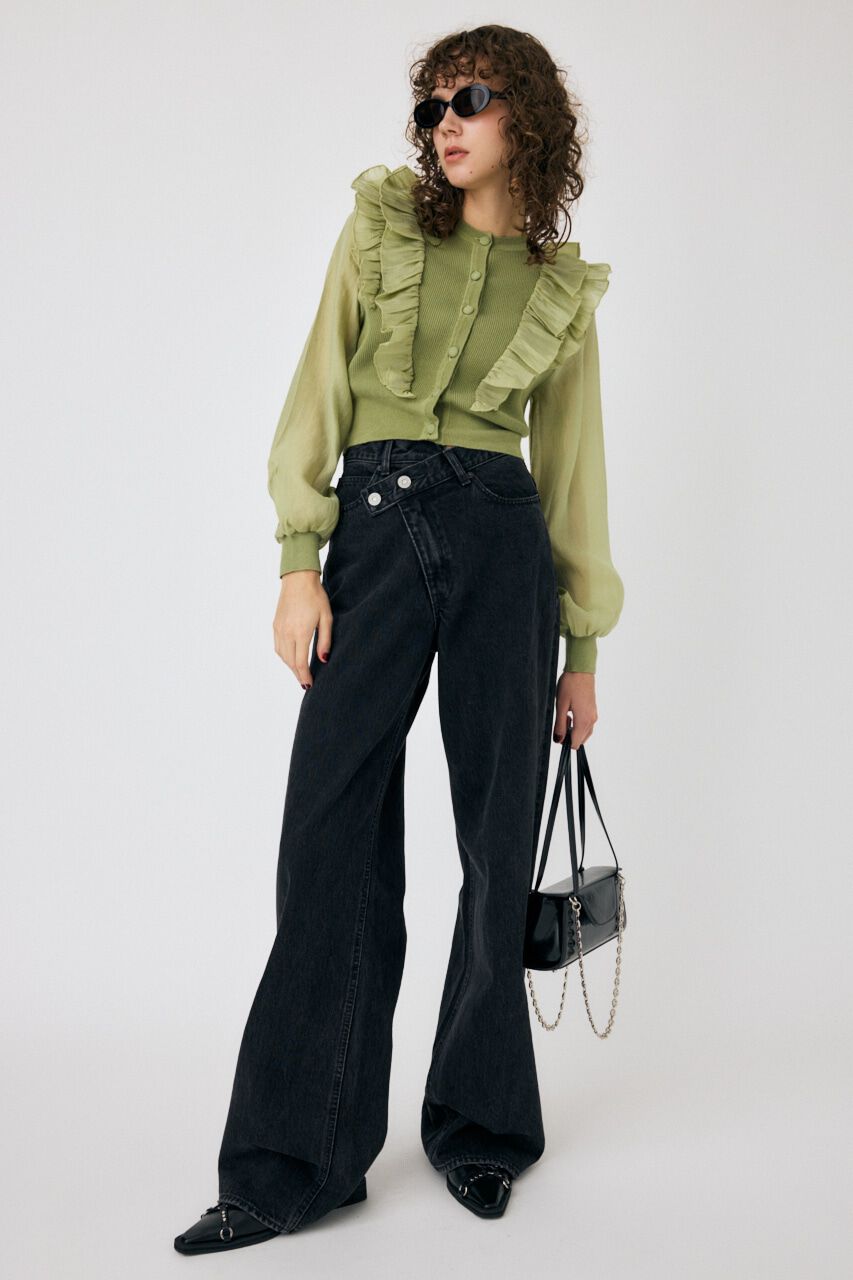 MOUSSY「WOVEN FRILLS カーディガン」|ニット・セーター|