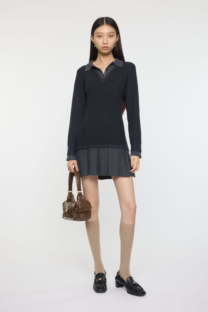 MOUSSY「LAYERED KNIT ミニドレス」|ワンピース|BLK