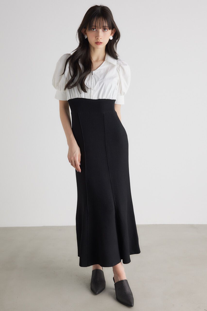 rienda「シャツドッキング Knit OP」|ワンピース|BLK