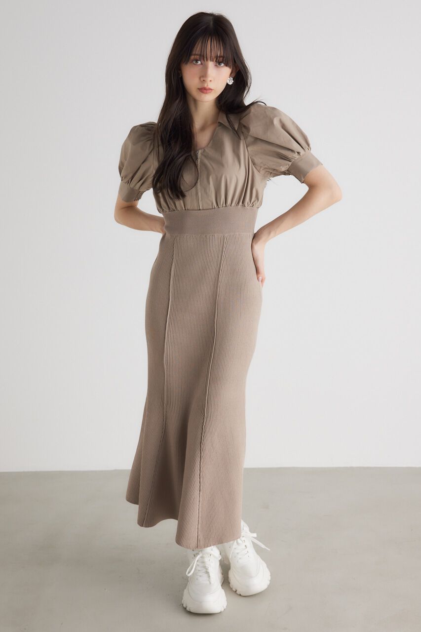 rienda「シャツドッキング Knit OP」|ワンピース|BEG