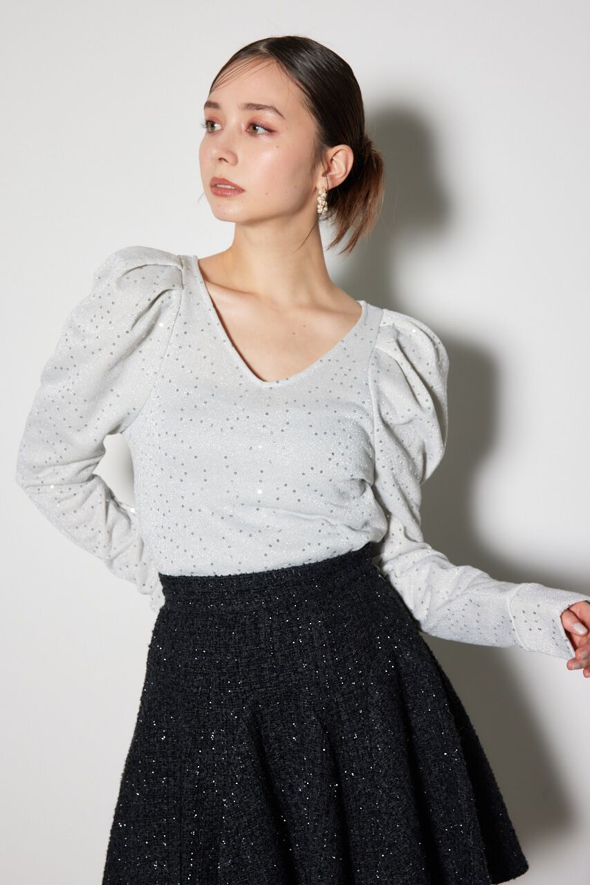 rienda「スパークリングギャザースリーブカットトップス」|Tシャツ・カットソー|