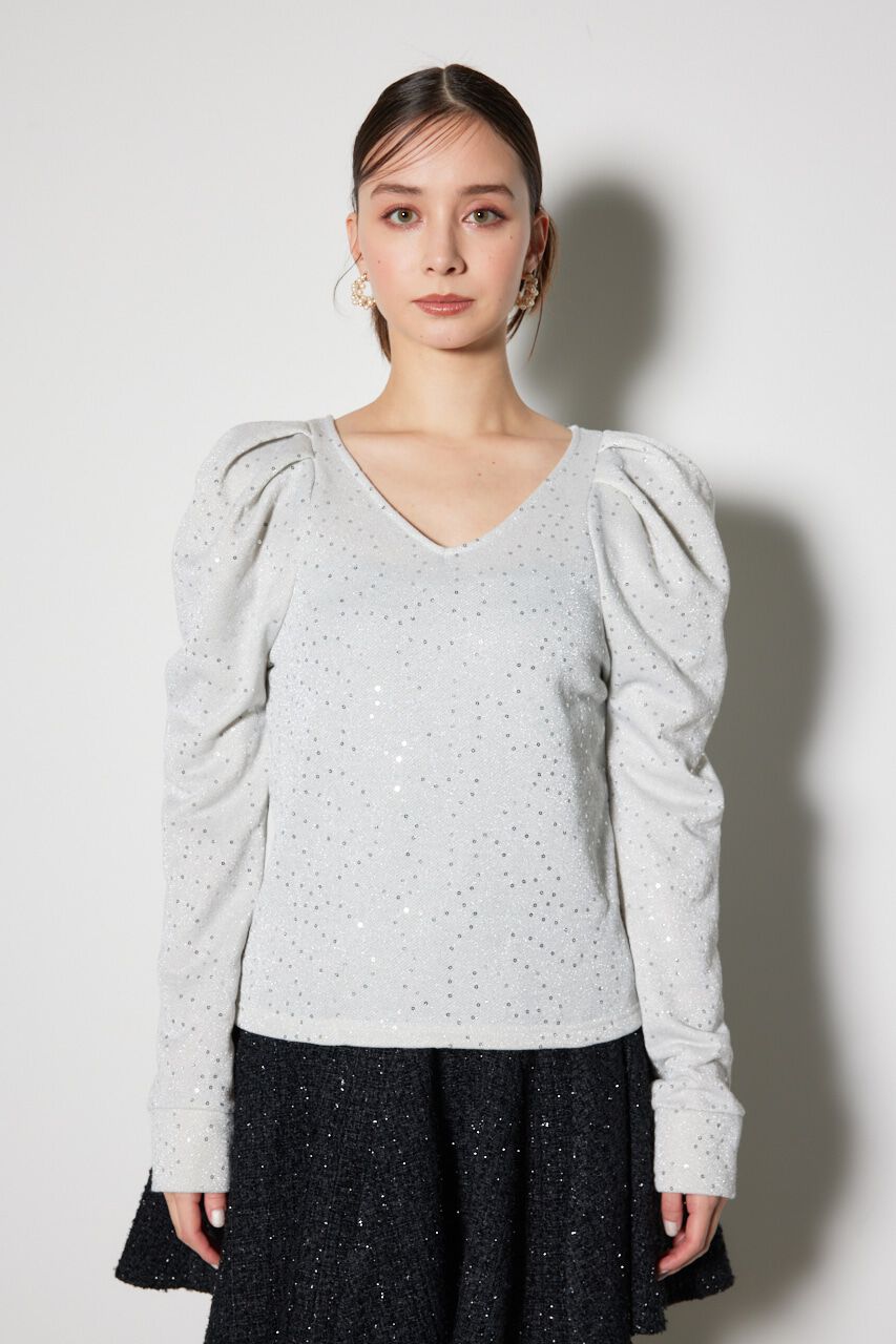 rienda「スパークリングギャザースリーブカットトップス」|Tシャツ・カットソー|