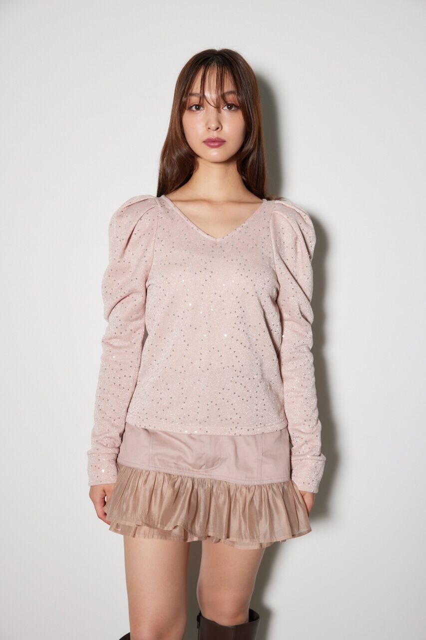 rienda「スパークリングギャザースリーブカットトップス」|Tシャツ・カットソー|