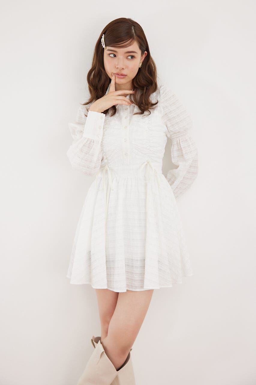rienda「フロントシャーリングリボンミニシャツフレアワンピース」|ワンピース|