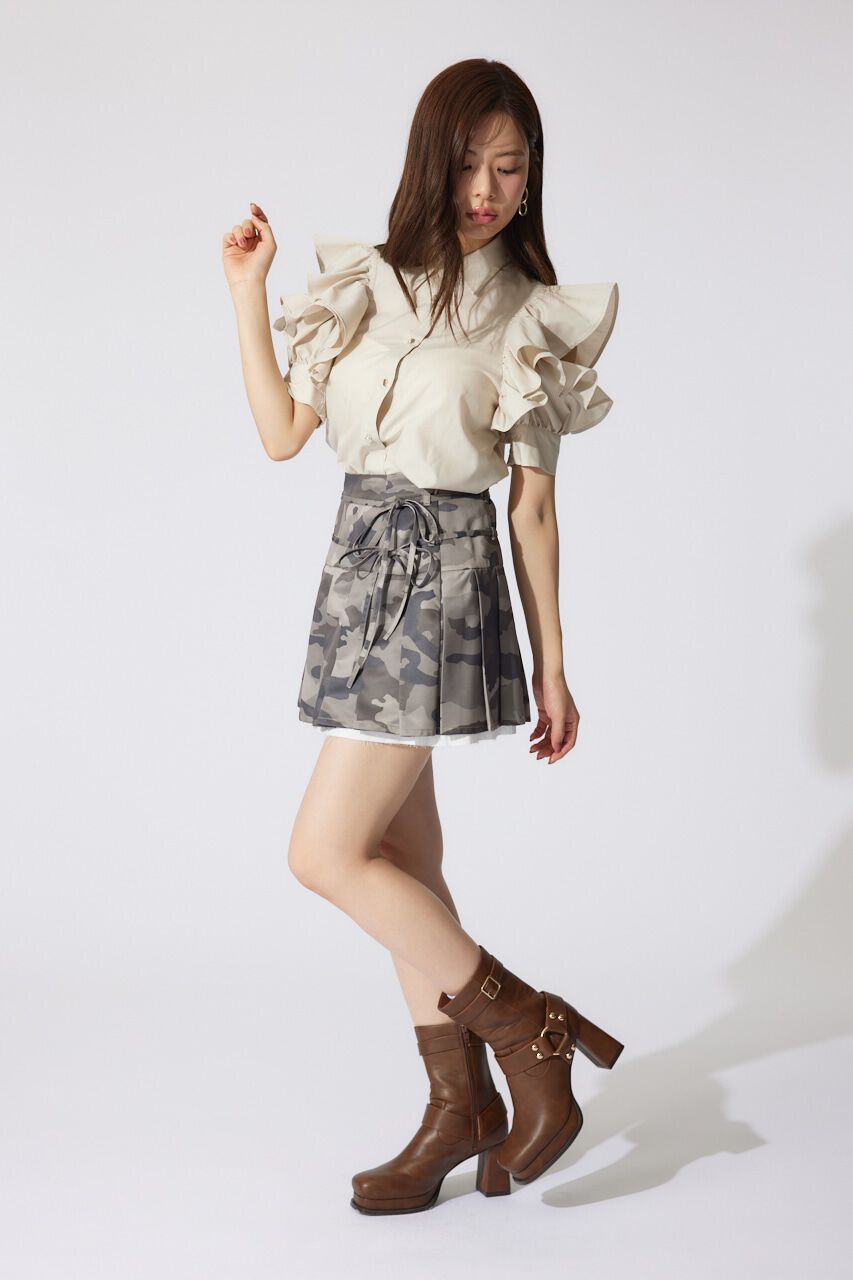 rienda「フリルスリーブデザインシャツトップス」|シャツ・ブラウス|