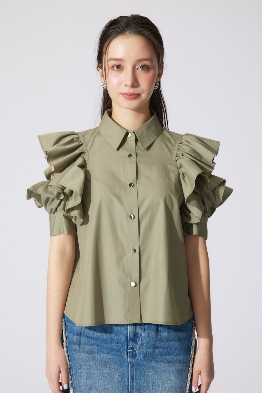 rienda「フリルスリーブデザインシャツトップス」|シャツ・ブラウス|