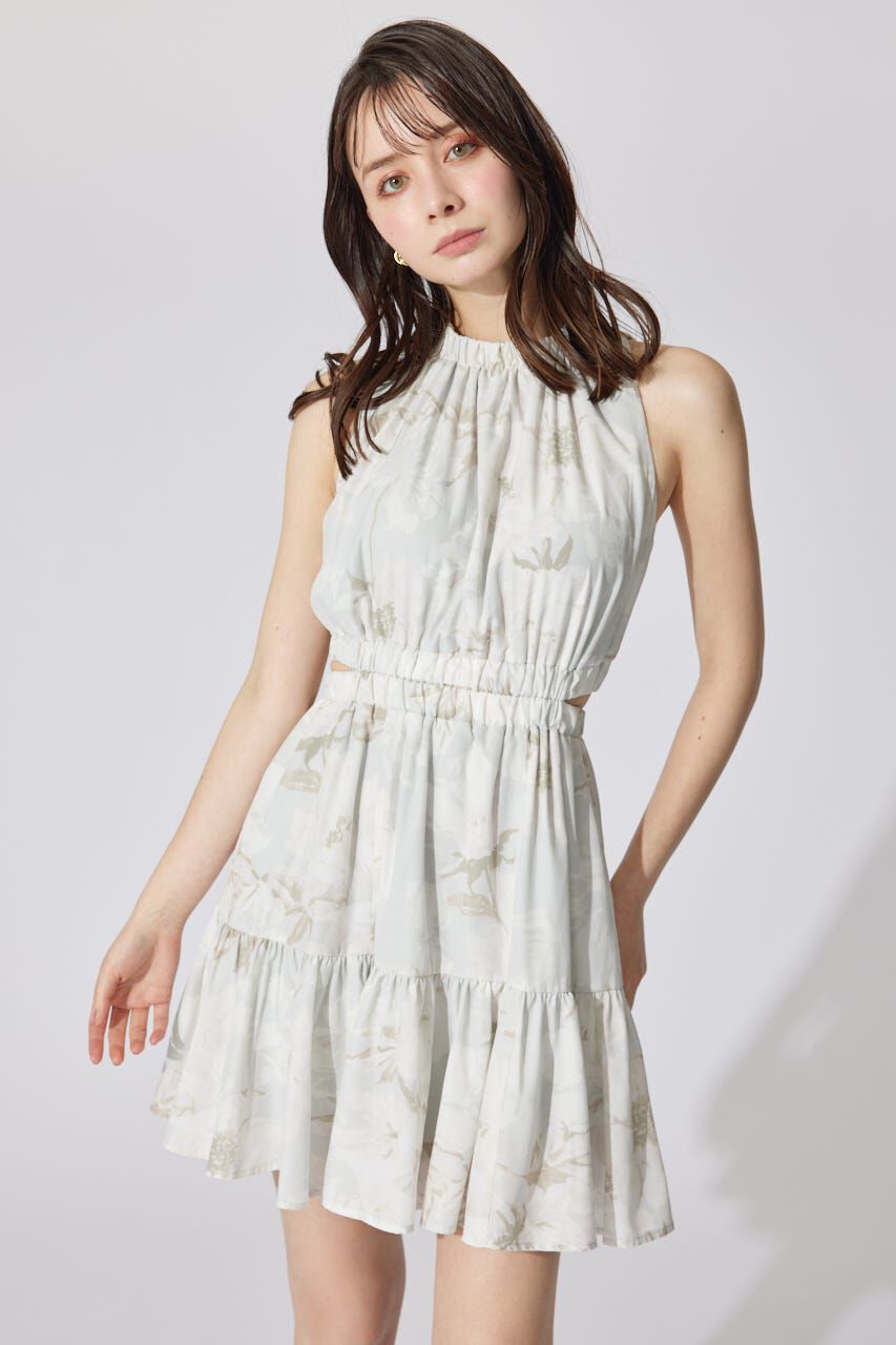 rienda「ホルターネックギャザーミニフレアワンピース」|ワンピース|柄PUR5