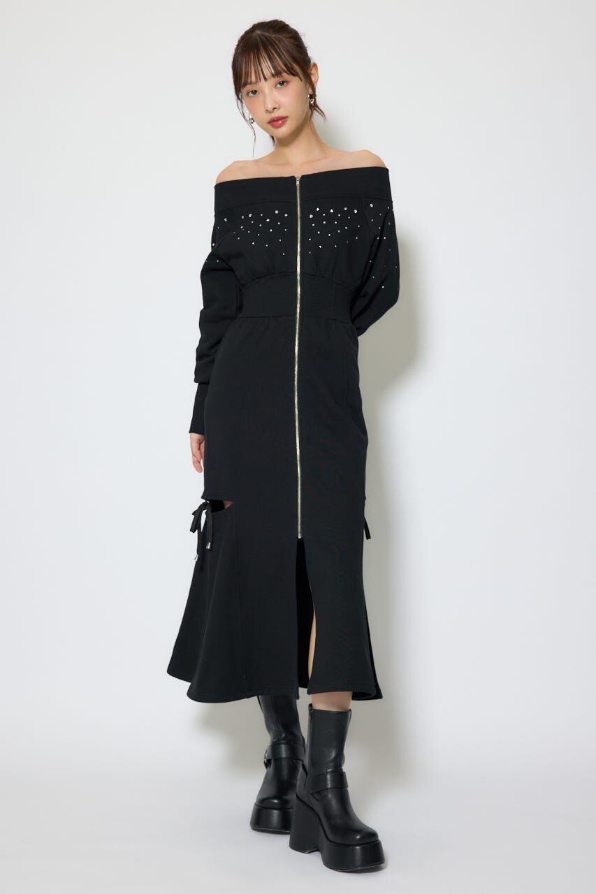 rienda「オフショルダーカッティングマーメイドワンピース」|ワンピース|BLK