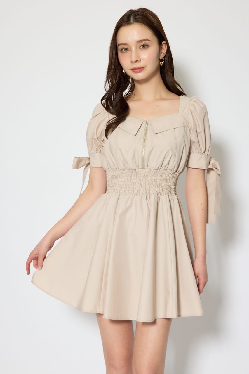 rienda「リボンスリーブフレアミニワンピース」|ワンピース|BEG