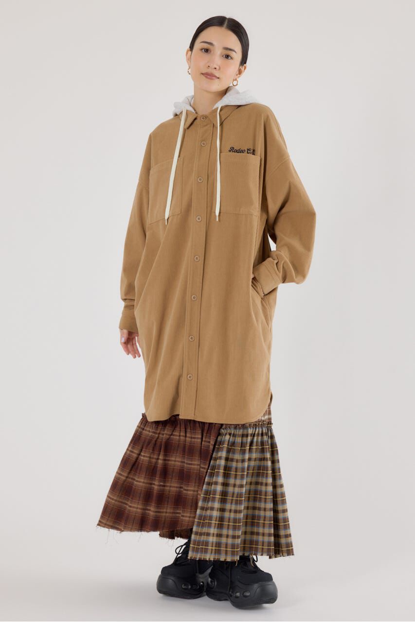 RODEO CROWNS「フード付きコーデュロイシャツワンピース」|ワンピース|BEG
