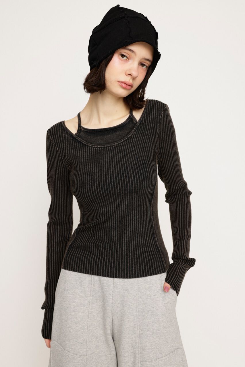 SLY「LAYER WASHED KNIT トップス」|ニット・セーター|BLK