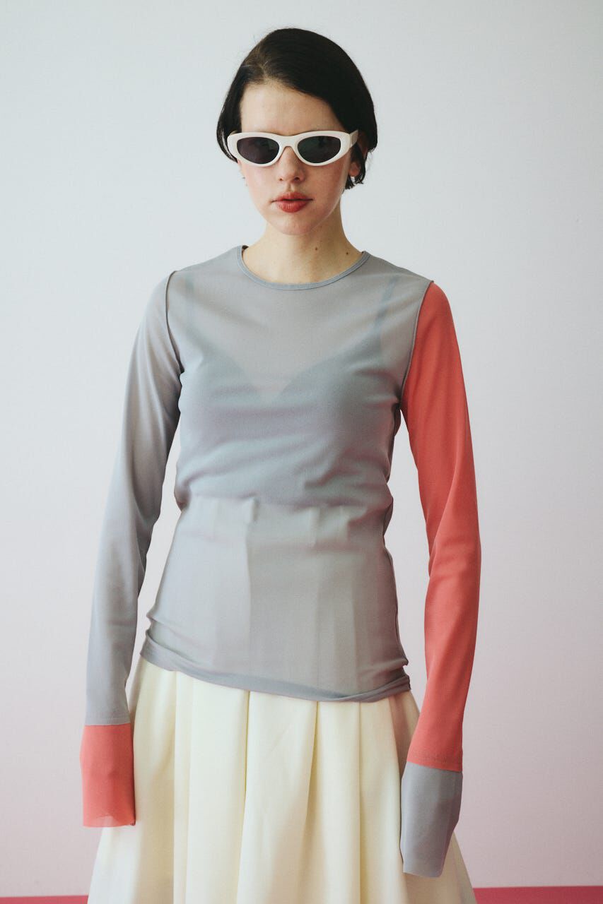 HeRIN.CYE「Bi color mesh inner tops」|Tシャツ・カットソー|柄GRY5