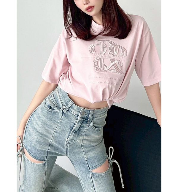 RESEXXY「エンブロイダリーロゴTシャツ」|Tシャツ・カットソー|ピンク