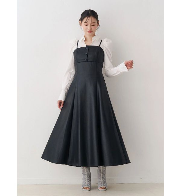 MERCURYDUO「アシメビスチェドッキングパワショルシャツワンピース」|ワンピース|ブラック