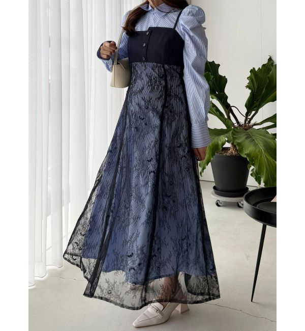 MERCURYDUO「アシメビスチェドッキングパワショルシャツワンピース」|ワンピース|