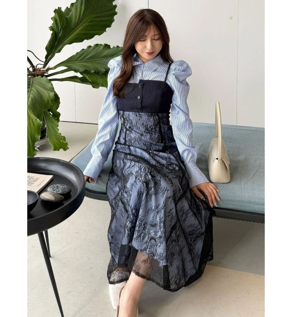 MERCURYDUO「アシメビスチェドッキングパワショルシャツワンピース」|ワンピース|