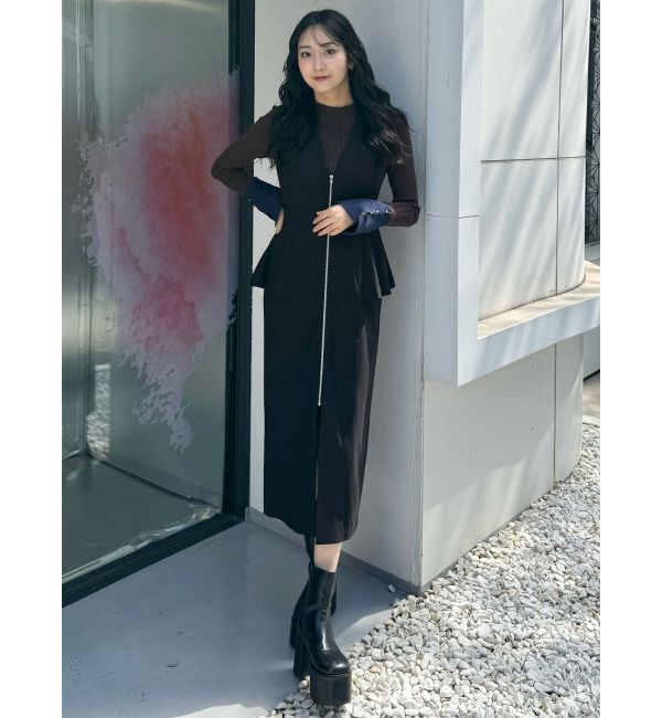 MURUA「フロントZIPペプラムジャンパースカート」|ジャンパースカート|