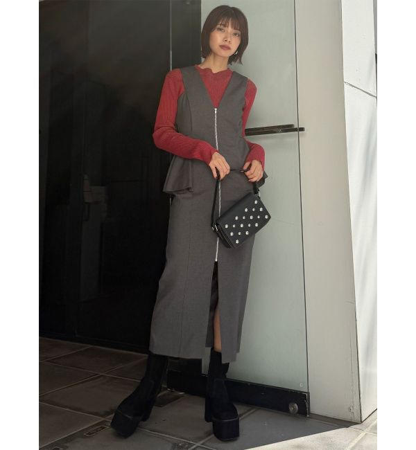 MURUA「フロントZIPペプラムジャンパースカート」|ジャンパースカート|