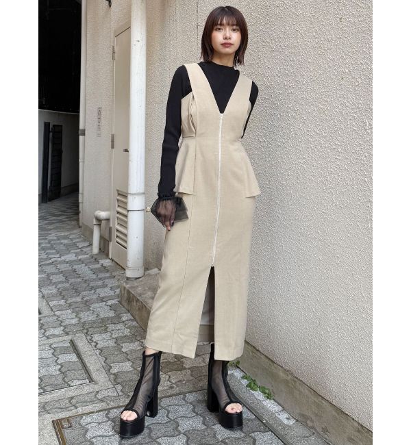 MURUA「フロントZIPペプラムジャンパースカート」|ジャンパースカート|