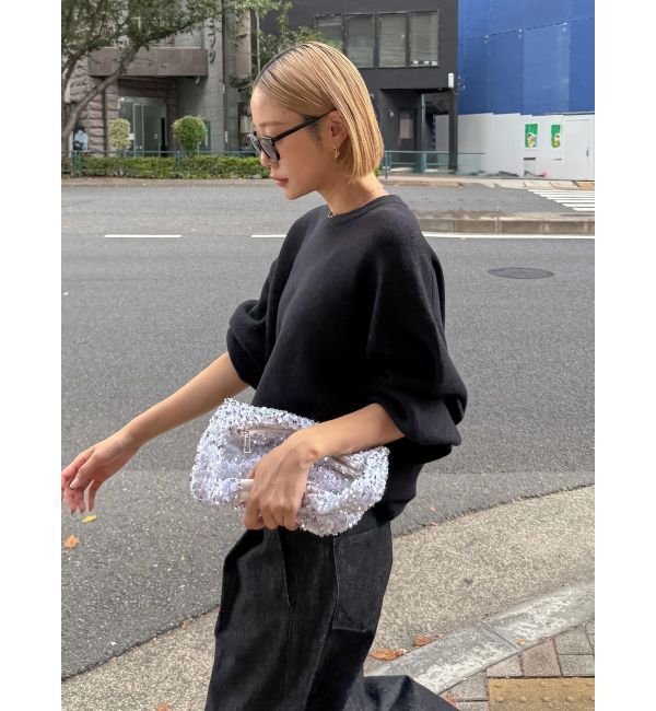 Ungrid「カシミヤ混スムース編みルーズニット」|ニット・セーター|ブラック