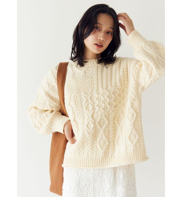 Ungrid「【WEB限定】パッチワークケーブルニット」|ニット・セーター|アイボリー