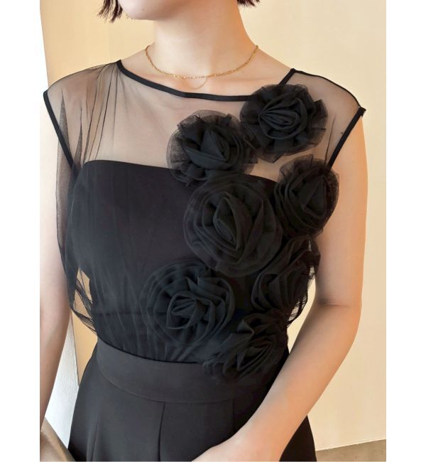 LAGUNAMOON「LADYコサージュチュールパンツドレス」|ドレス|ブラック