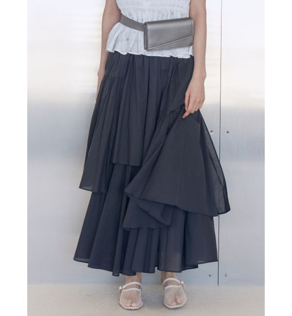 LAGUNAMOON「アシメティアードコットンスカート」|スカート|チャコールグレー
