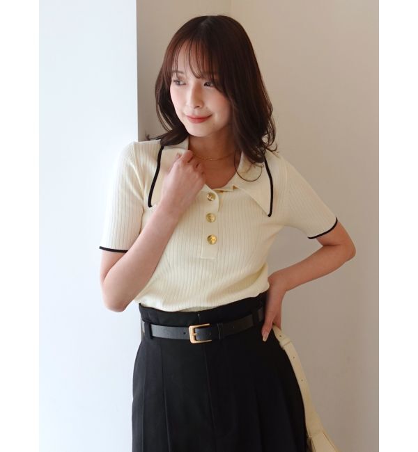 LAGUNAMOON「カラーネックラインニットプルオーバー」|ニット・セーター|アイボリー