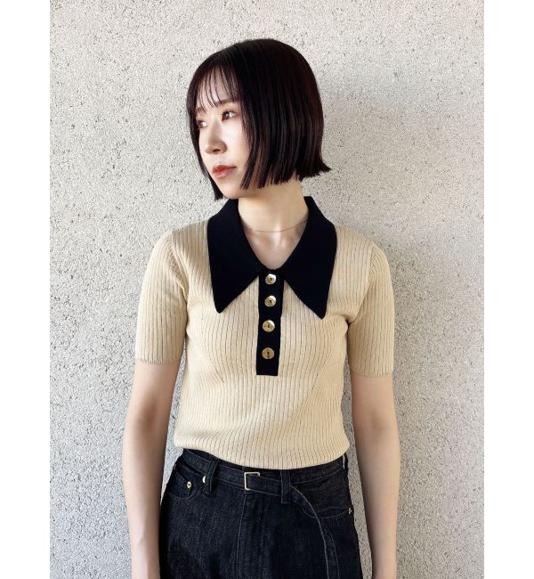 LAGUNAMOON「カラーネックラインニットプルオーバー」|ニット・セーター|ベージュ