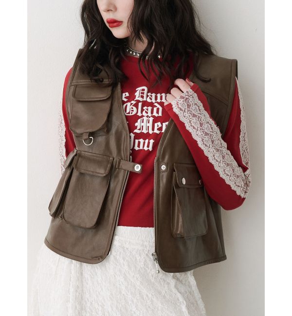 jouetie「フェイクレザーフィッシングベスト」|その他|ブラウン