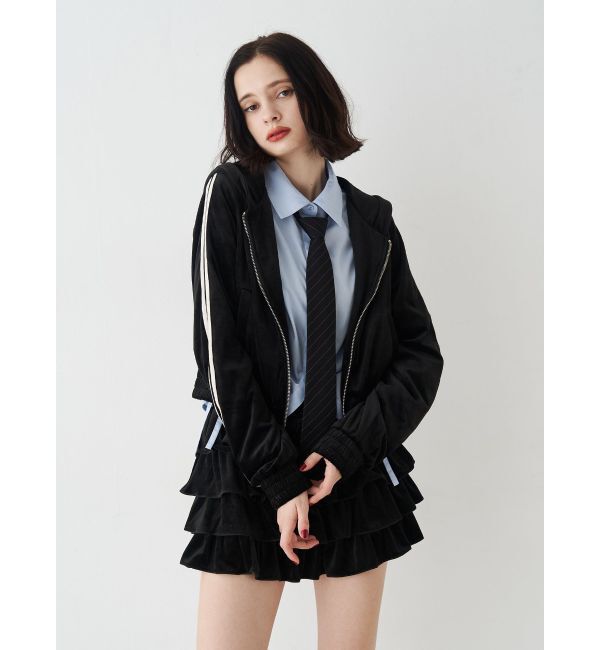 jouetie「ベロアコンパクトラインZIPフーディ【セットアップ対応】」|パーカー|ブラック