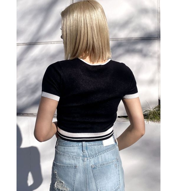 GYDA「GD POSH FADITALハーフスリーブニットトップス」|ニット・セーター|