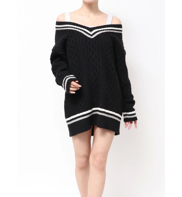 GYDA「cable LOOSEニットレイヤードチュニックワンピース」|ワンピース|ブラック