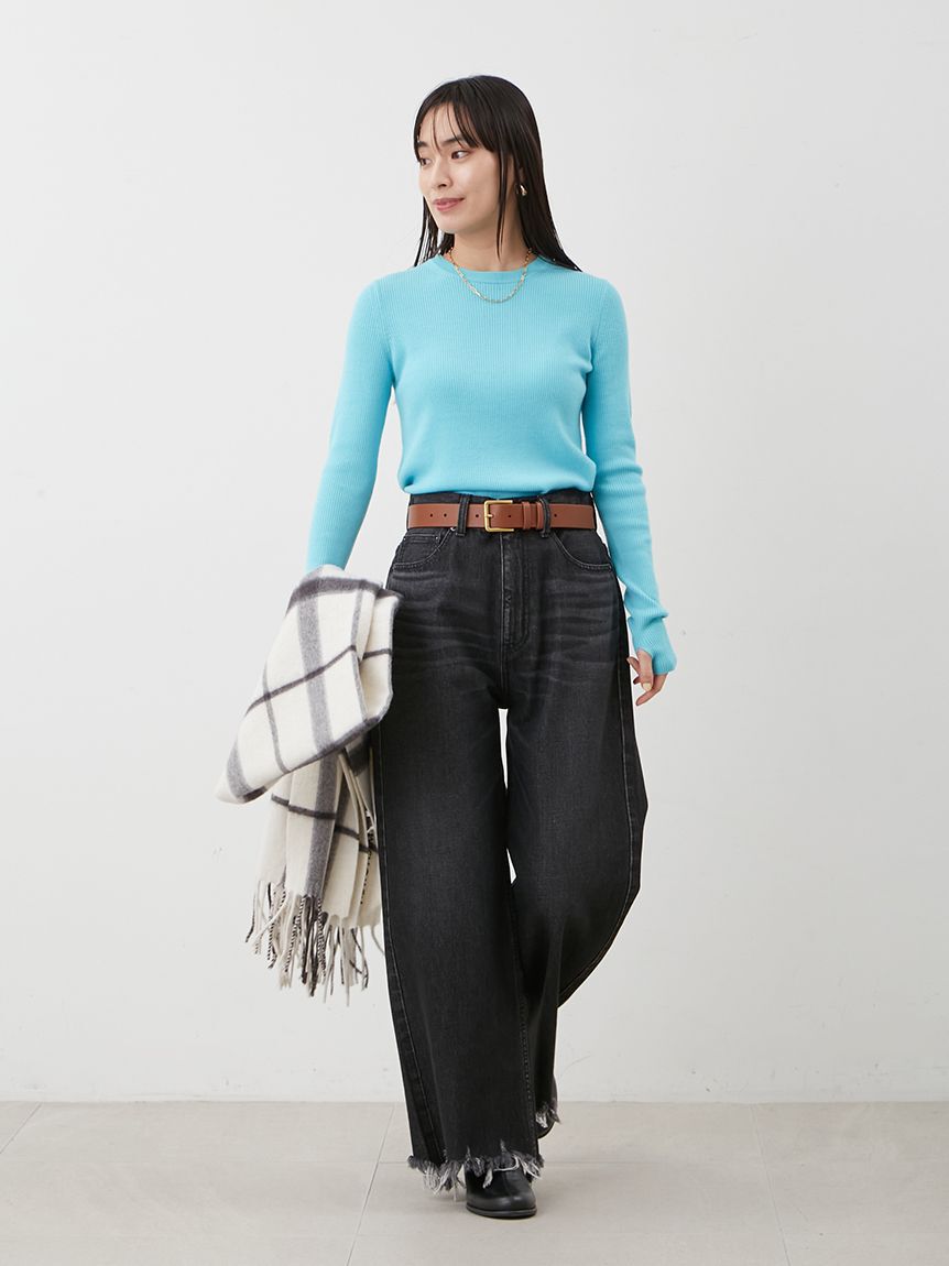 Mila Owen「裾フリンジクロップドフレアデニムパンツ」|デニム|