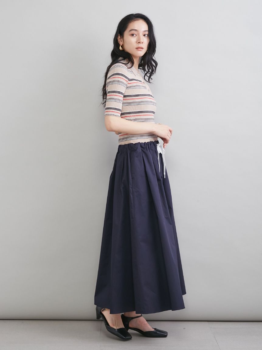 Mila Owen「【WEB限定カラー】ポロニット&times;タックフレアスカートドッキングワンピース」|ワンピース|