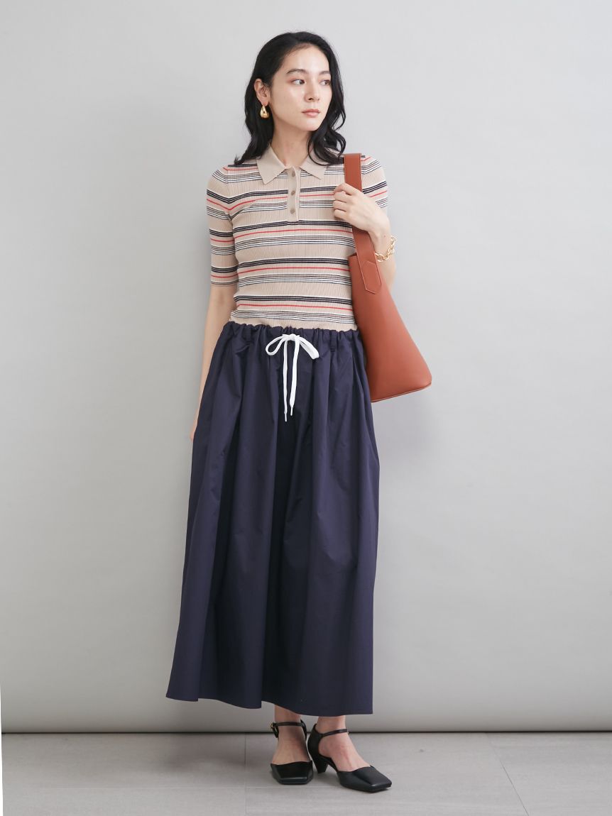 Mila Owen「【WEB限定カラー】ポロニット&times;タックフレアスカートドッキングワンピース」|ワンピース|