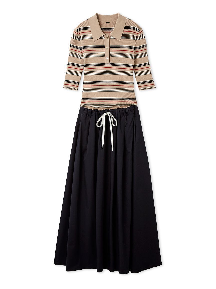 Mila Owen「【WEB限定カラー】ポロニット&times;タックフレアスカートドッキングワンピース」|ワンピース|