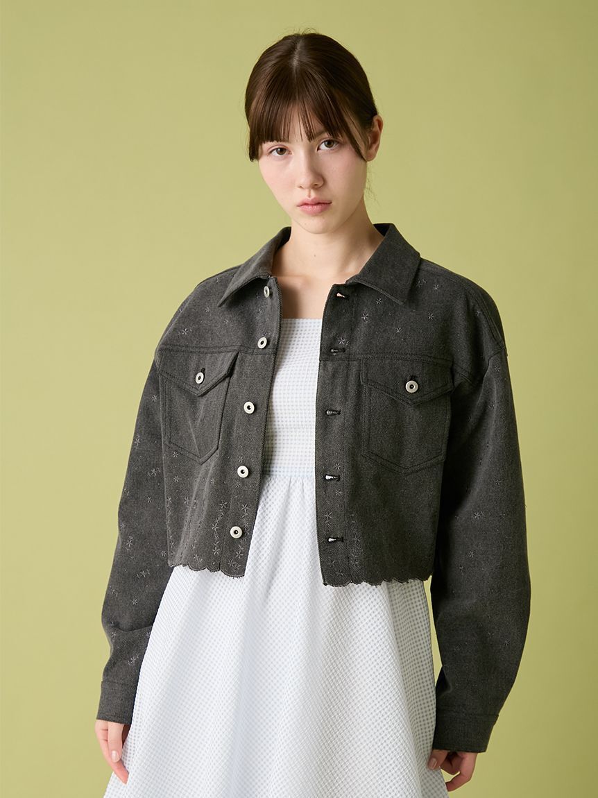 FURFUR「刺繍クロップドシャツジャケット」|デニムジャケット|