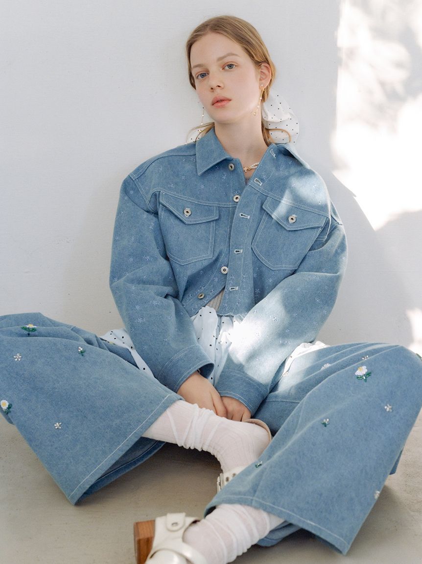 FURFUR「刺繍クロップドシャツジャケット」|デニムジャケット|