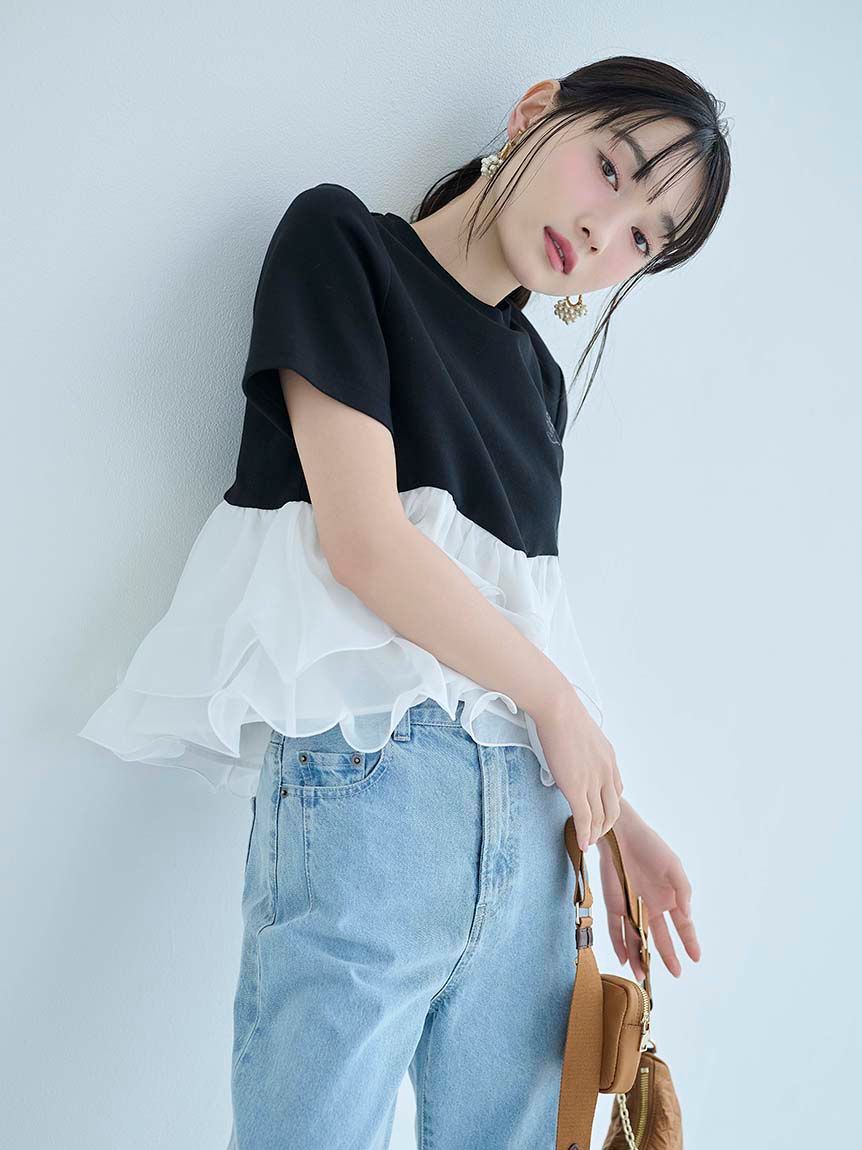 SNIDEL「【WEB限定カラーあり】ボリュームペプラムドッキングカットプルオーバー」|Tシャツ・カットソー|