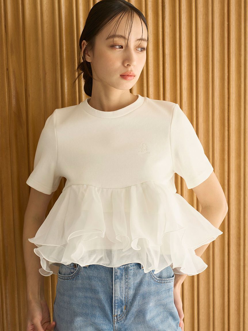 SNIDEL「【WEB限定カラーあり】ボリュームペプラムドッキングカットプルオーバー」|Tシャツ・カットソー|