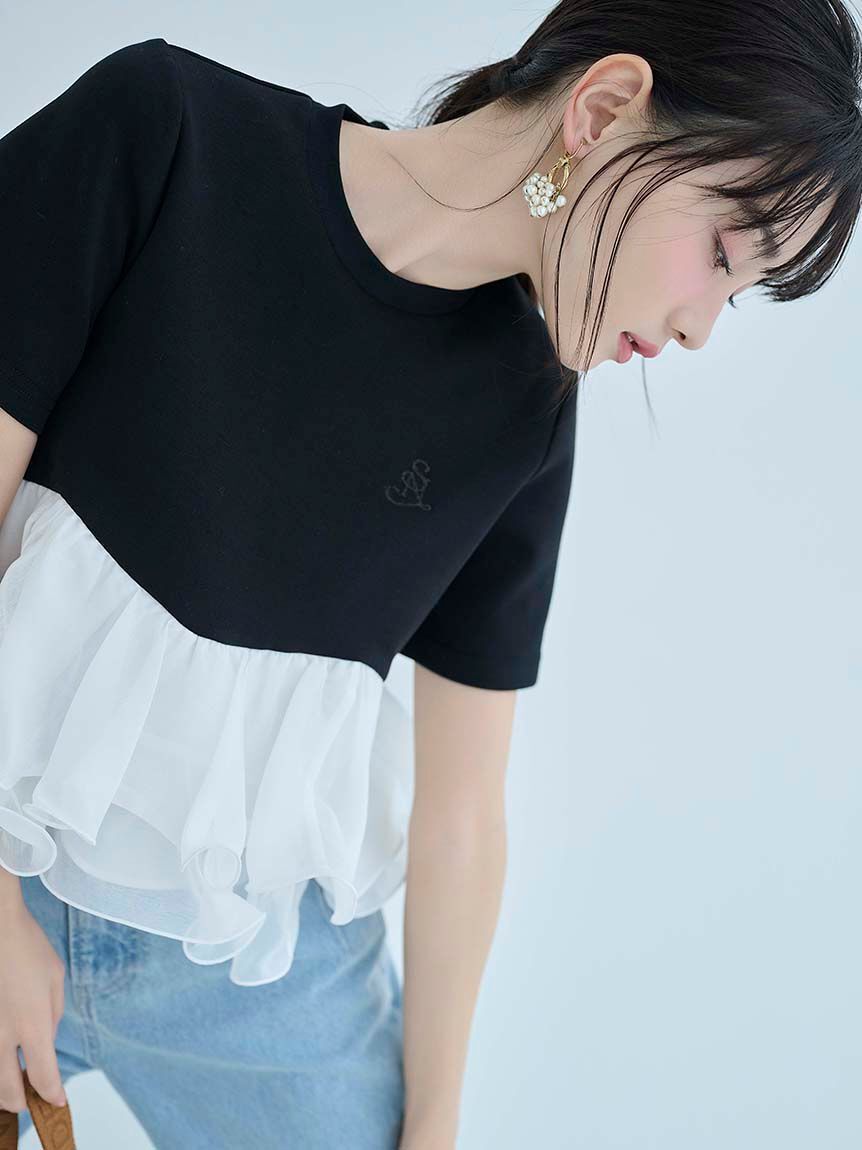 SNIDEL「【WEB限定カラーあり】ボリュームペプラムドッキングカットプルオーバー」|Tシャツ・カットソー|