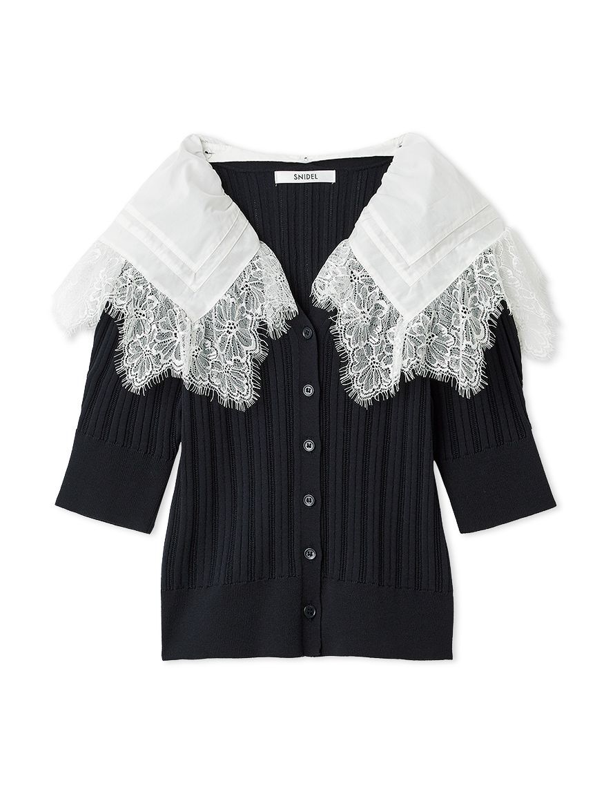 SNIDEL「レースカラーデザインニットカーディガン」|カーディガン|NVY