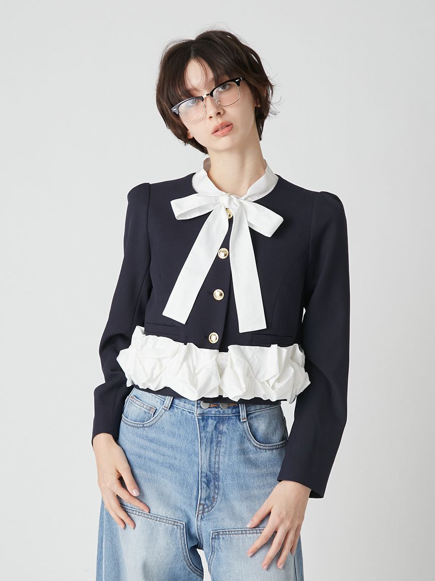 LILY BROWN「【限定カラー】3wayバブルヘムボウタイジャケット」|ノーカラージャケット|